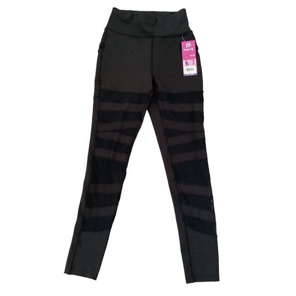 Nwt High Waisted Semi Sheer Strappy Leggings With Pockets Sexy Athletic Sporty L - Picture 1 of 9